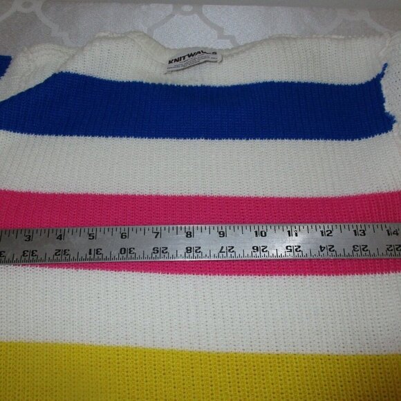 Knit Waves Pullover Sweater Women's Size 12 Rainbow Striped Crew Neck 3/4 Sleeve - Picture 6 of 6